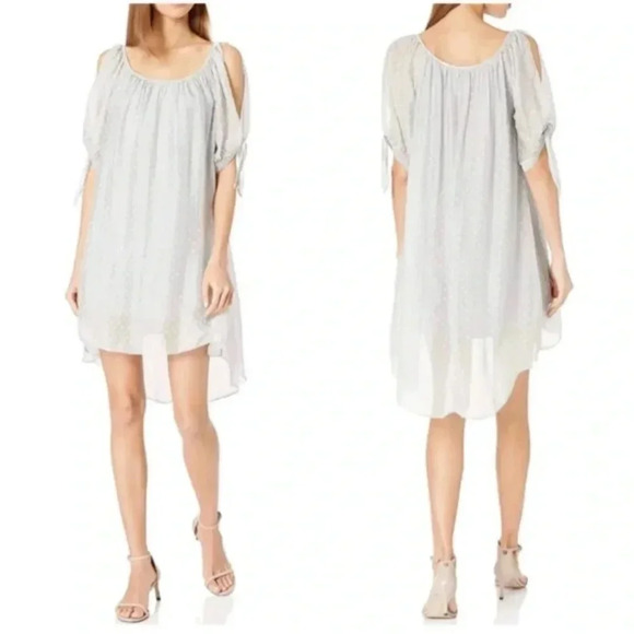 🎉HOST PICK🎉M Made in Italy | Silk Blend Cold Shoulder Polk a Dot Dress - Picture 1 of 9